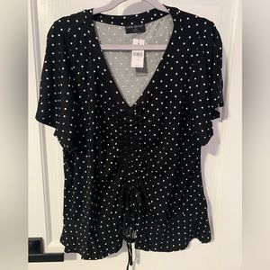 Lane Bryant- Classic Flutter-Sleeve V-Neck Tee With Adjustable Drawcord Detail